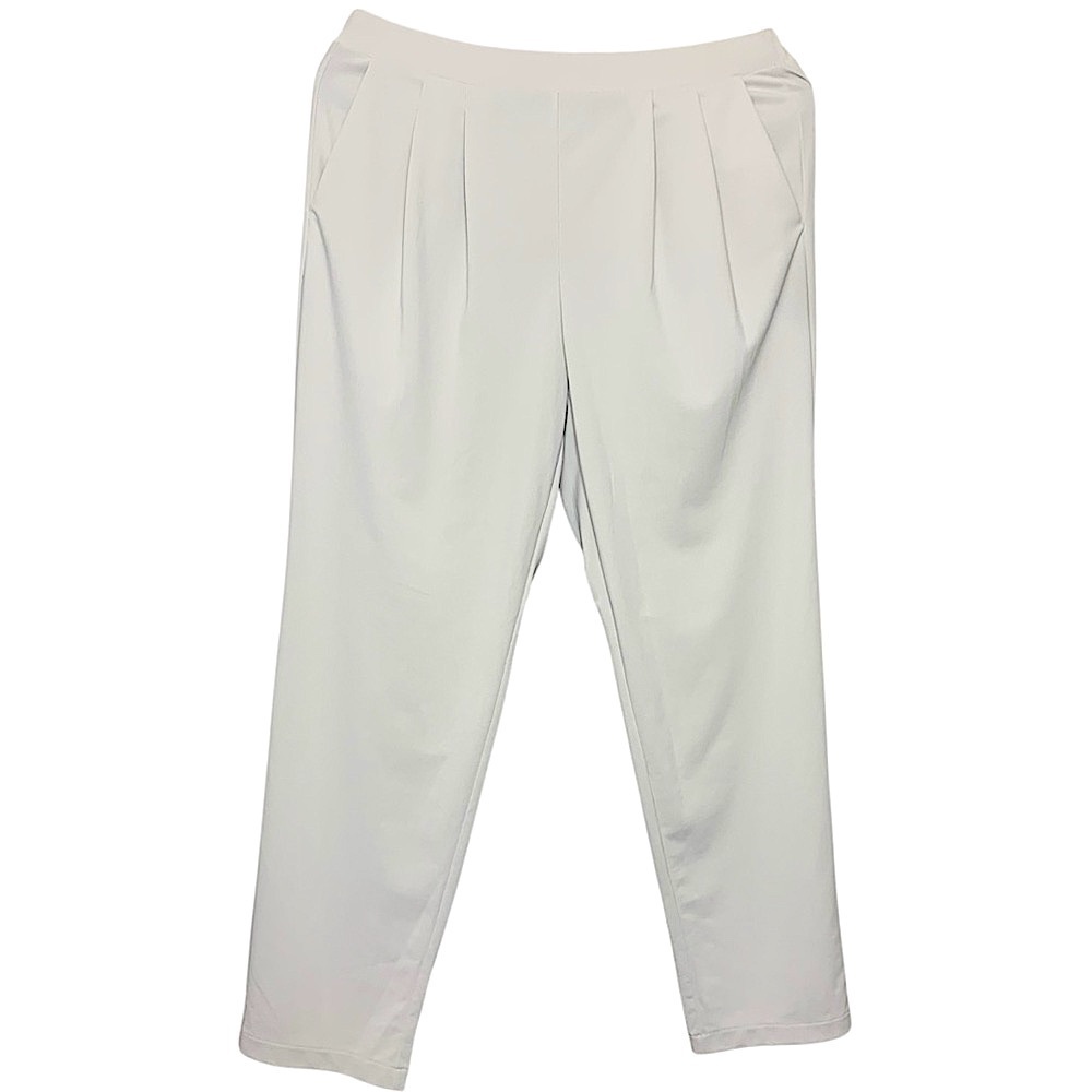 Uniqlo Pleated Pants High Rise Light Tan Sz M Pull on Minimalist Closet Staple